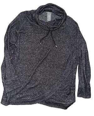 Women's Black Marl Cowl Neck Drawstring Long Sleeve Pullover Sweatshirt